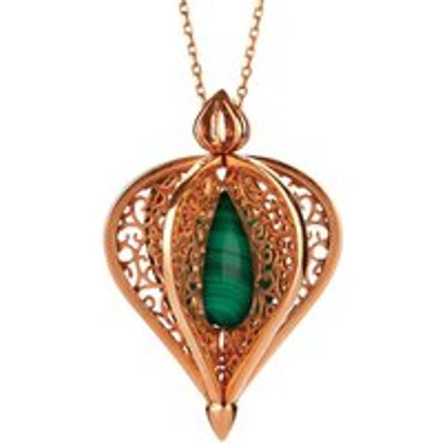 9ct Rose Gold Malachite Flore Filigree Droplet Necklace