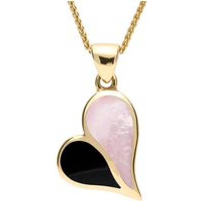 9ct Yellow Gold Whitby Jet Pink Mother of Pearl Heart Necklace