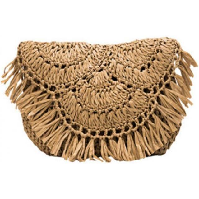Outdoor Summer Beach Bag Tassel Straw Woven Bag