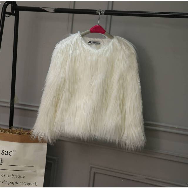 (White, 2-3Years) Kids Girls Short Fur Coat Padded Winter Jacket UK