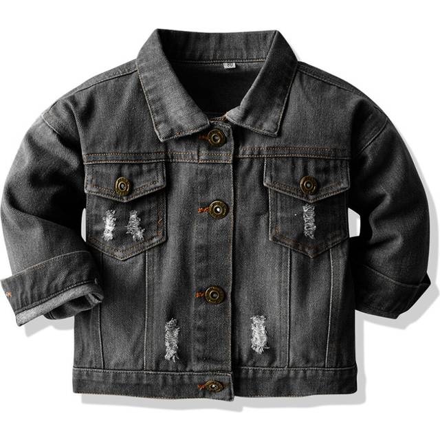 (Hole black, 1-2Years) Kids Boys Girls Casual Dyeing denim Jackets Coats