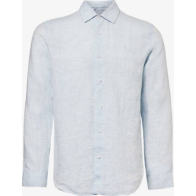 Orlebar Brown Mens Pale Blue/white Giles Long-sleeve Regular-fit Linen Shirt Xl - PALE BLUE/WHITE