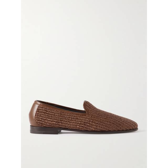 Manolo Blahnik - Mario Leather-Trimmed Raffia Loafers - Men - Brown - UK 11