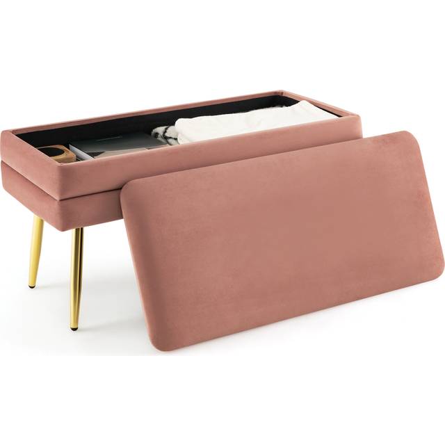 Velvet Upholstered Storage Bench with Removable Top-Pink