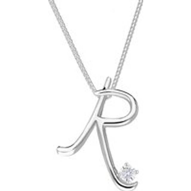 Love Letters 9ct White Gold 0.10ct Diamond Initial R Necklace