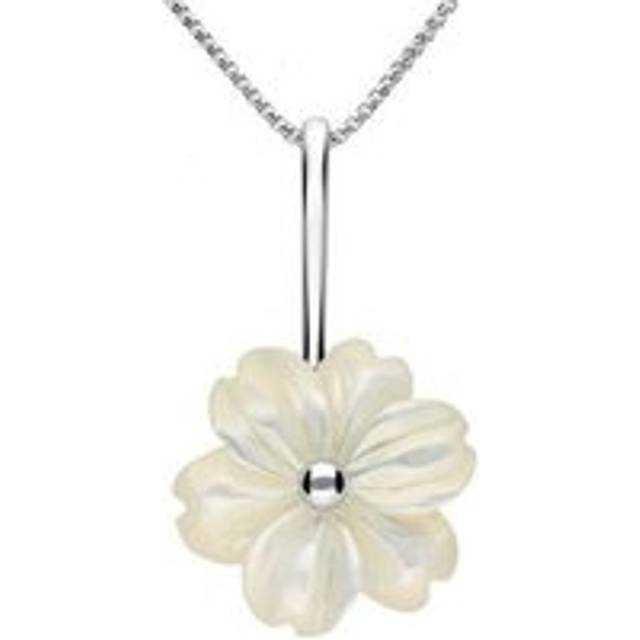 Sterling Silver White Mother of Pearl Tuberose 18mm Dahlia Necklace - Silver
