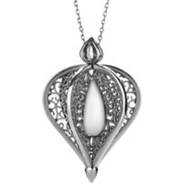 9ct White Gold Bauxite Flore Filigree Droplet Necklace
