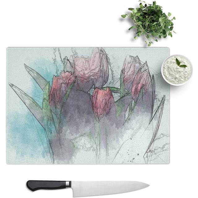 Tempered Glass Bouquet of Tulips Chopping Board (39 cm W x 28.5 cm L)