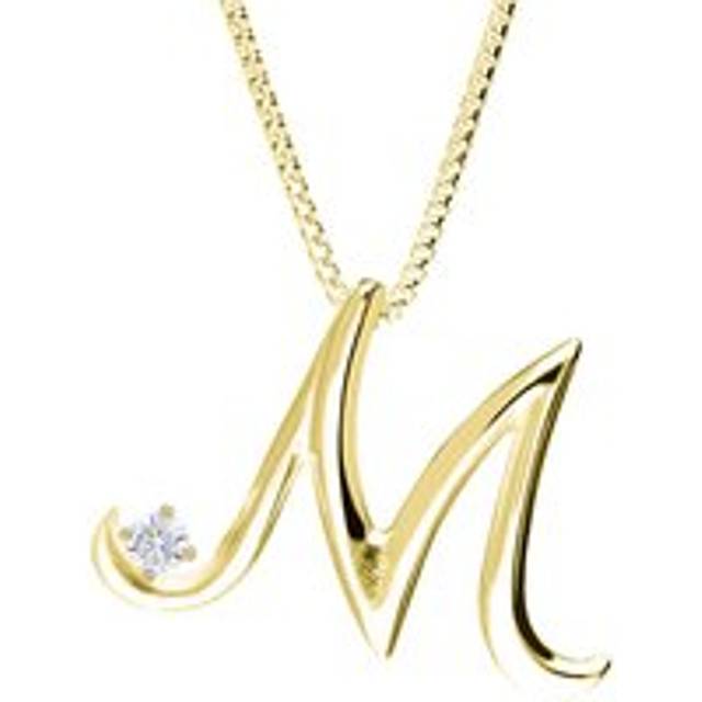 Love Letters 9ct Yellow Gold 0.10ct Diamond Initial M Necklace