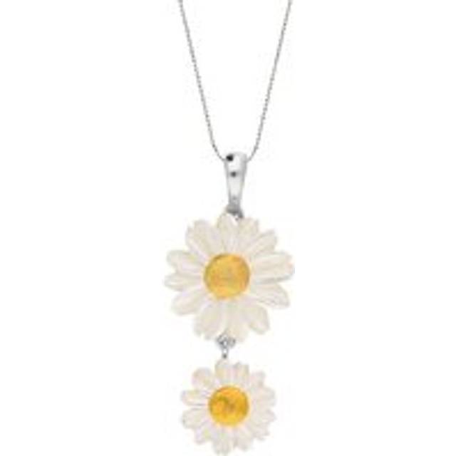 Sterling Silver and Yellow Gold White Mother Of Pearl Tuberose Twin Daisy Necklace - Option1 Value Yellow Gold