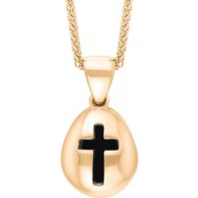 9ct Rose Gold Whitby Jet Cross Pear Shape Necklace