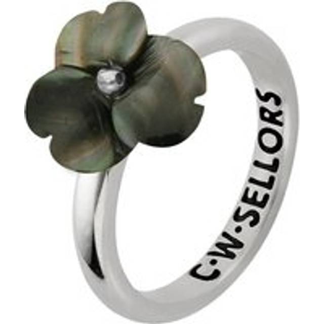 Sterling Silver Dark Mother of Pearl Tuberose 10mm Clover Ring - Silver