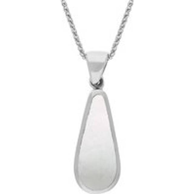 18ct White Gold Whitby Jet Mother Of Pearl Double Sided Pear Cut Fob Necklace - White Gold
