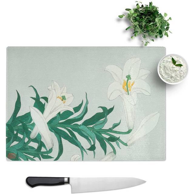 Tempered Glass White Lilies by Ohara Koson Chopping Board (28.5 cm W x 20 cm L)