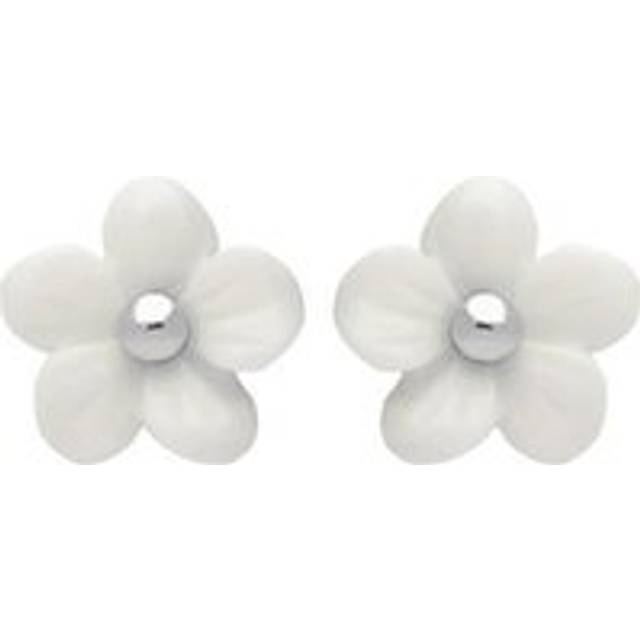 Sterling Silver White Agate Tuberose 8mm Pansy Stud Earrings - Silver