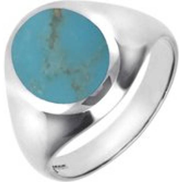 9ct White Gold Turquoise Medium Oval Signet Ring - White Gold