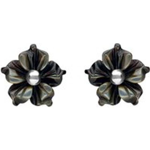 Sterling Silver Dark Mother of Pearl Tuberose 8mm Carnation Stud Earrings