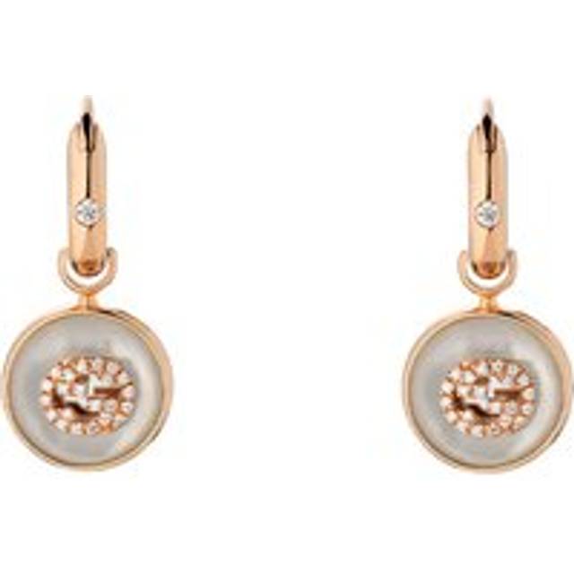Gucci Interlocking 18ct Rose Gold Hoop Mother Of Pearl Earrings