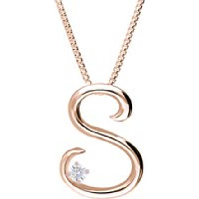 Love Letters 9ct Rose Gold 0.10ct Diamond Initial S Necklace