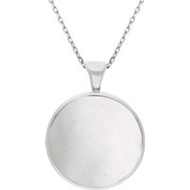 9ct White Gold Whitby Jet Mother Of Pearl Large Double Sided Round Fob Necklace - White Gold