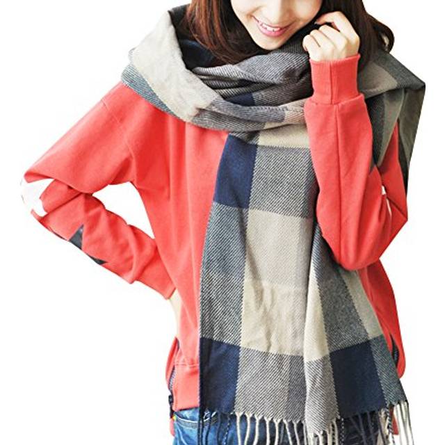 Loritta Womens Scarf Fashion Long Plaid Shawls Wraps Big Grid Winter Warm Lattice Large Scarves Gifts  Blue Grey Lattice
