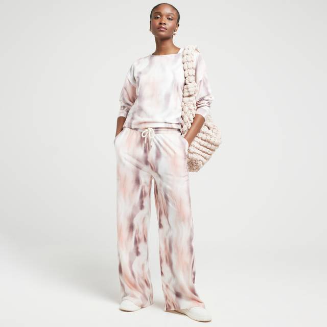 River Island Womens White Marble Wide Leg Joggers - M Short