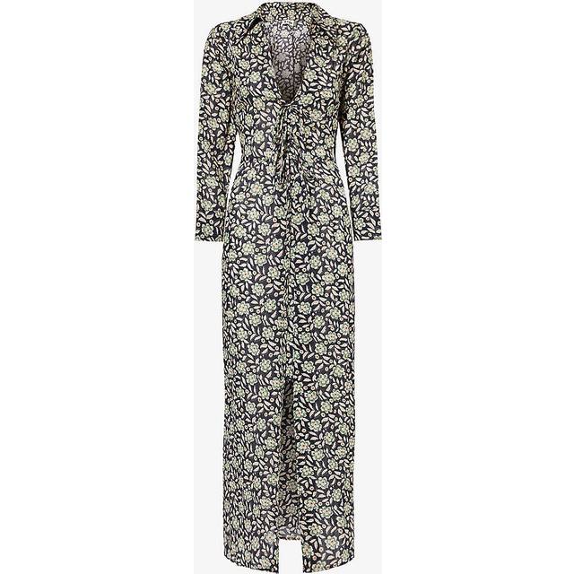 Rixo Womens Carnation Olive Franchi V-neck Cotton-poplin Midi Dress 10