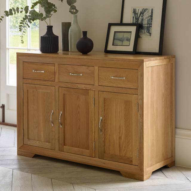 Natural Solid Oak Sideboards - Large Sideboard - Bevel Range - Oak Furnitureland