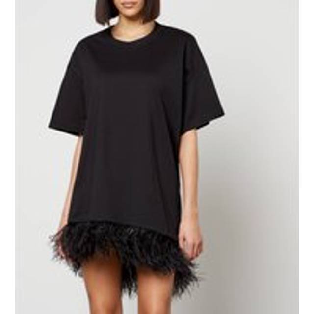 Marques Almeida Feather-Trimmed Cotton T-Shirt Dress - XS - Black
