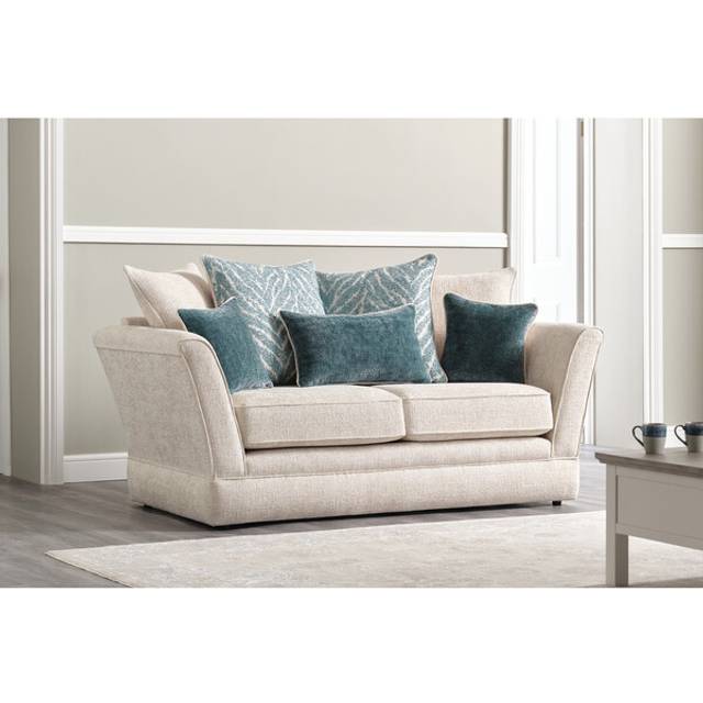 Natural with Teal Fabric Sofas - 2 Seater Pillow Back Sofa - Carrington Range - Oak Furnitureland