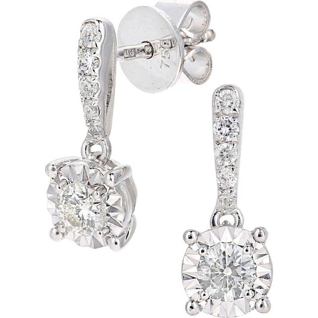 Jewelco London 18ct White Gold Round 1/4ct Diamond Solitaire Drop Earrings - PE0AXL5750W18