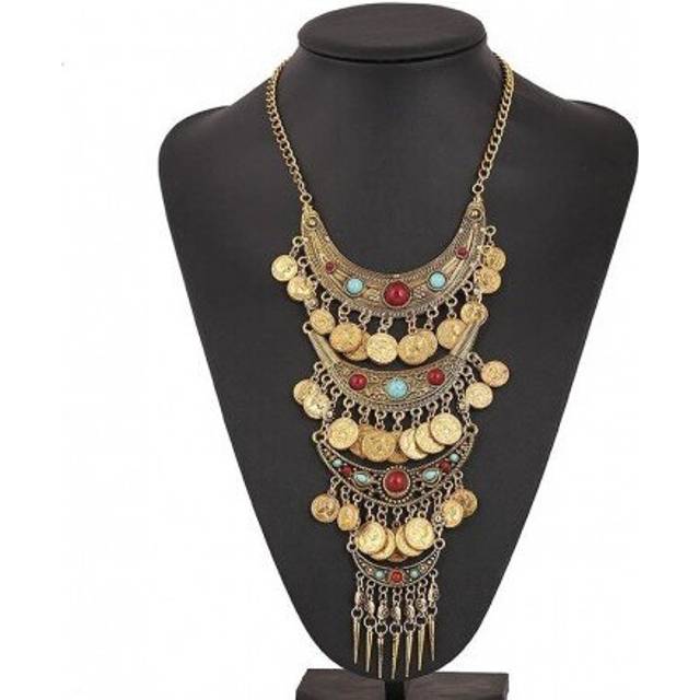 Vintage Boho Choker Multi-layer Bohemian Collar Necklace Fashion Long Coin Maxi Statement Necklace 2016 Women Jewelry Wholesale