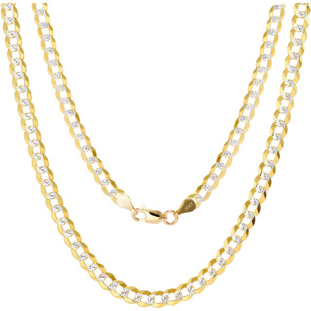 14k yellow gold solid 5mm diamond cut pave cuban curb chain necklace men 16"-30"