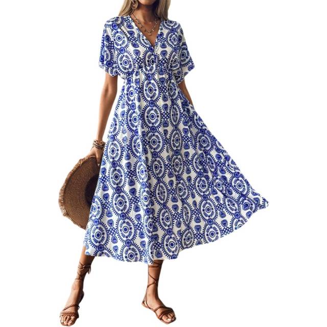 Boho Flared Sleeve Maxi Dress - Aqua