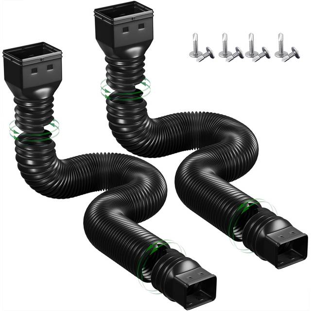 YOTODY 2 Pack Rain Gutter Downspout Extensions Flexible,Down Spout Extender Diverter Extendable from 21 to 60 in,Screws for Included,Black
