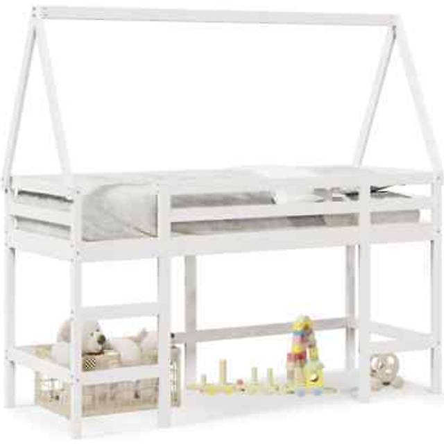 vidaXL Loft Bed with Ladder and Roof without Mattress White 80x200 cm