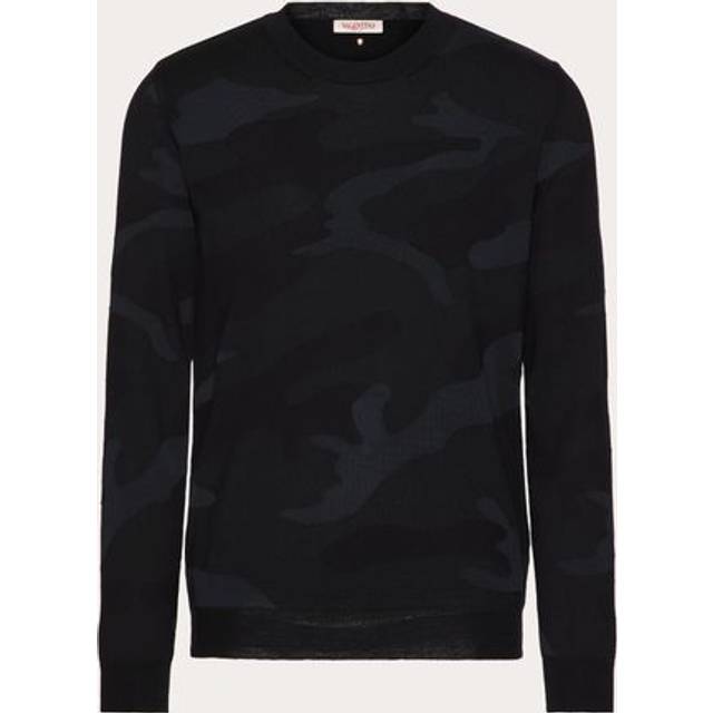 Valentino Garavani, Stickade tröjor & koftor, Herr, M, Crew Neck Camouflage Tröja