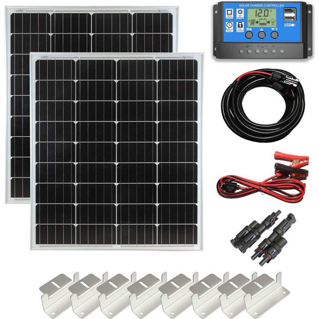 160w Mono Solar Panel Battery Charging Kit Controller Cables & Mounting Brackets