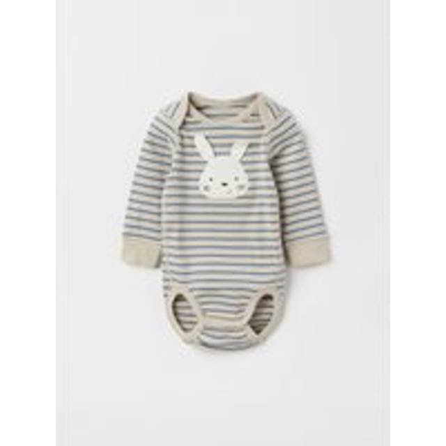 Striped Rabbit Appliqué Babygrow - Beige - 2-4m x 62
