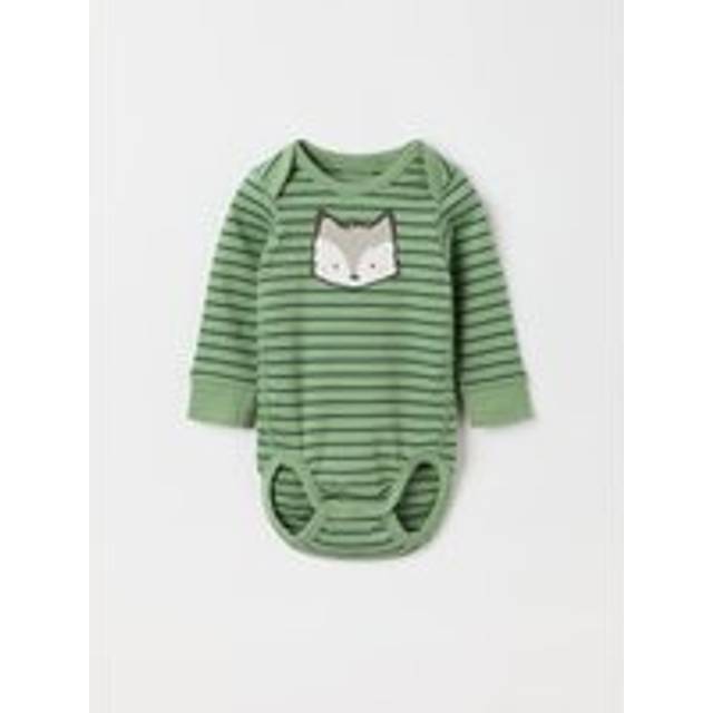 Striped Fox Appliqué Babygrow - Green - 9-12m x 80