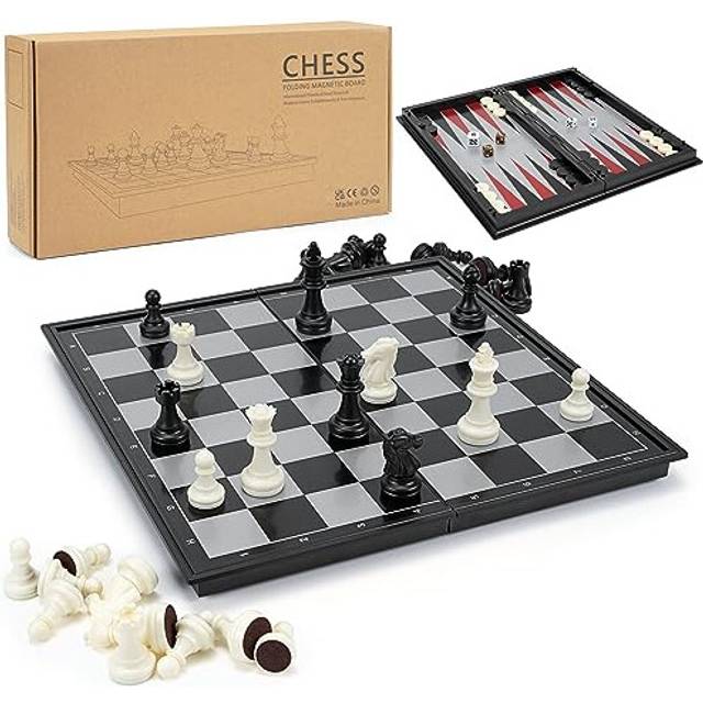 3 in 1 Chess Board Sets, 31.5CM x 31.5CM Magnetic Chessboard with Chess, Checkers, Backgammon for Kids and Adult, Chess Sets Foldable and Portable for
