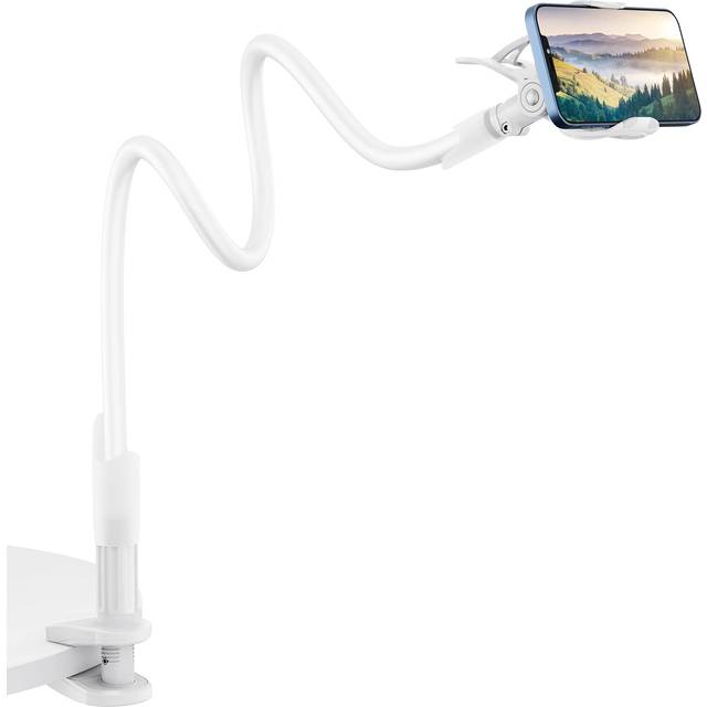 SAIJI Mobiltelefonhållare för säng, svanhals mobiltelefonhållare, 360 roterbar flexibel lång arm mobilhållare mobilhållare bord för iPhone 14 13 12 Pro Xs, Samsung S21, 4-7 tum skärmenheter (vit)