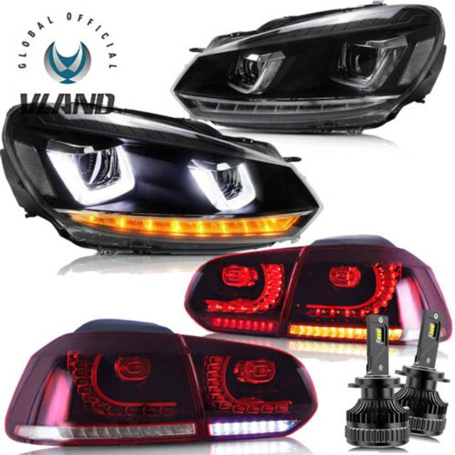 Headlights+red Tail Lights+led Bulbs For 2008-2013 Vw Golf Vi Mk6 W/sequential