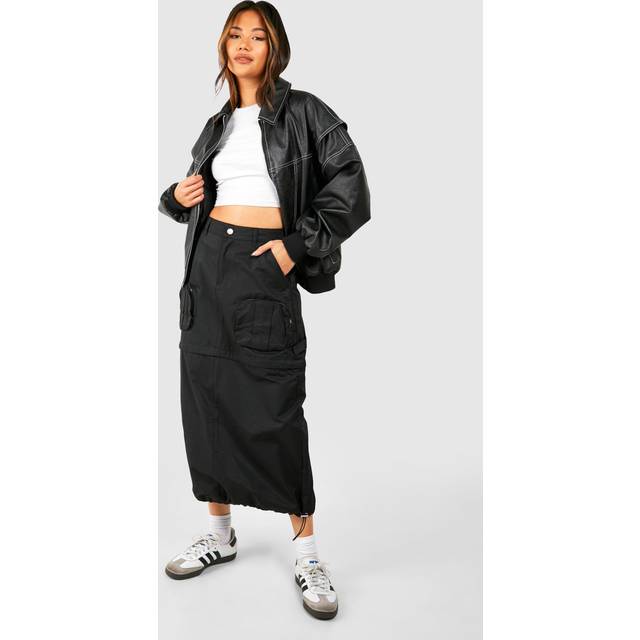 Womens 2 In 1 Zip Detail Cargo Maxi Skirt - Black - 6
