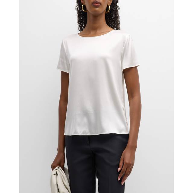 Short-sleeved silk satin blouse