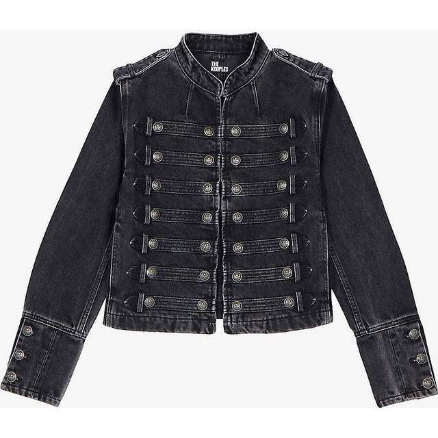 Military Denim Jacket - BLA55 - Rock culture, sharp tailoring and Parisian nights are at the core of the DNA that informs French label The Kooples design aesthetic. Founded in 2008 by the Elicha brothers, each collection largely features wardrobe staples including bohemian dresses, outerwear and everyday basics, that are finished with sleek details offering an edgy aesthetic that the brand is known for.