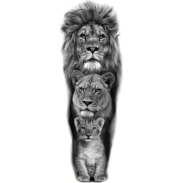 (TQB-297, 8) 8pc Waterproof Lion Tiger Skull Temporary Tattoo Stickers for Men and Women