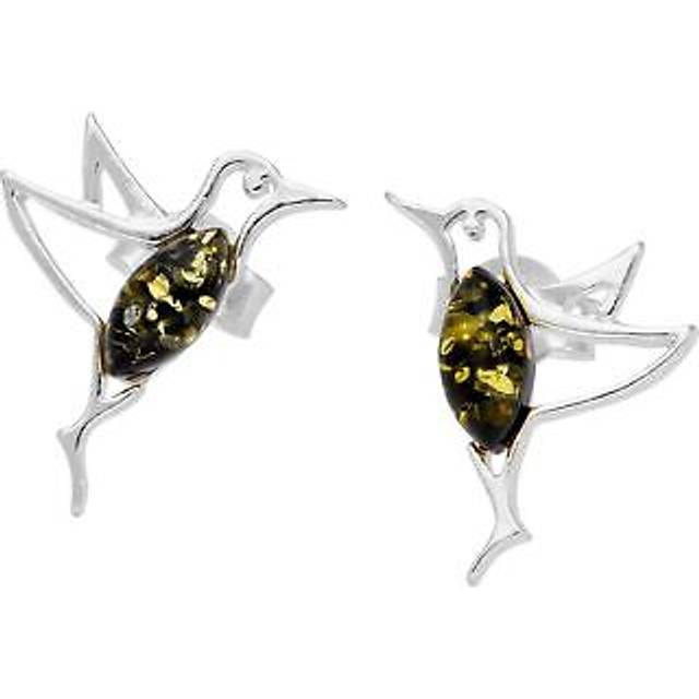 Sterling silver & green baltic amber hummingbird stud earrings