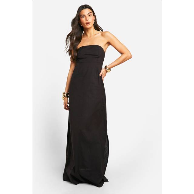 Womens Bandeau Linen Look Maxi Dress - Black - 18
