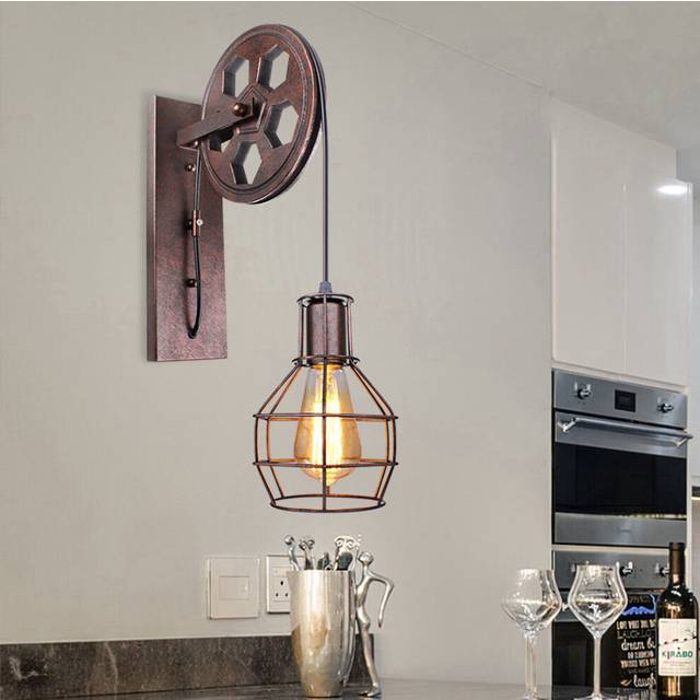 Creative Wall Lamp Pulley Wall Light Retro Industrial Vintage Wall Lamp Antique Wall Sconce E27 Bulb Rust